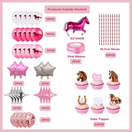 Tchsrim Pack of 124 Horse Birthday Party Tableware Set, Horse Birthday Decoration, Horse Paper Tableware, Paper Plates, Cups, Tablecloth, Horse Decoration Children's Birthday, Horse Party Accessories