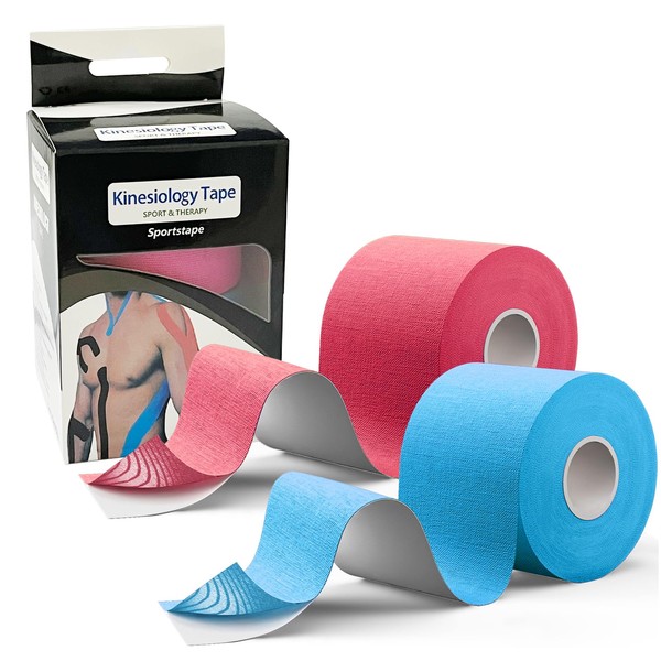 Kinesiology Tape - 2 Kinesiology Tape Rolls-Professional Physio Tape and Sports Tape - Skin-Friendly Tapes (Red + Blue)