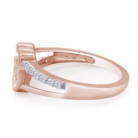 AFFY Round Cut White Cubic Zirconia Double Heart Promise Ring in 14k Rose Gold Over Sterling Silver Ring Size 11.5