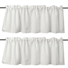 2 Pack Burlap Tan Window Valance Rod Pocket Farmhouse Style Window Treatment Decor Curtains for Kitchen Bathroom Living Room 16" x 56" (White)
