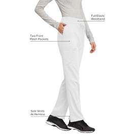 Cherokee Scrubs for Women Mid Rise Tapered Leg Drawstring Pant with 5 Pockets, Cargo Bottom with 2 Way Stretch Fabric - WW105P, L Petite, White