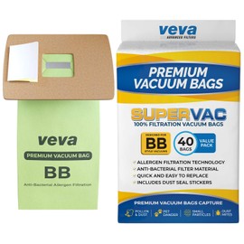 VEVA 40 Pack Premium SuperVac Vacuum Bags Style BB Work with All Handheld Vacuum Models BB180, BB280, BB850, BB870, BB880, BB900, BB1000, BB1100, BB1200