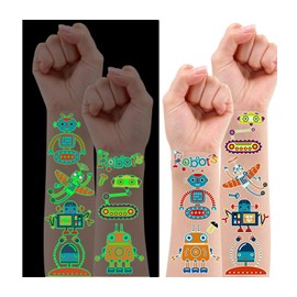 Leesgel Pack of 120 Children's Tattoos, Luminous Robot Tattoos, Children's Tattoo Stickers, Children's Temporary Tattoo for Children's Stickers, Party Bags, Children's Birthday, Boy Party Decoration Gifts