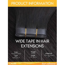 Caliee Black Tape in Hair Extensions Human Hair 20 Inch Reusable Wide Tape in Hair Extensions Natural Black Remy Hair for Women 50G One Piece DIY