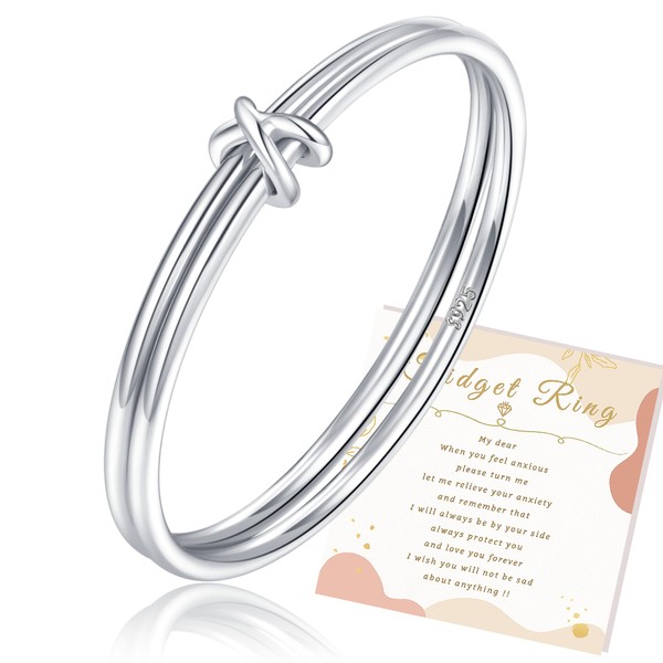 PABBEU Fidget Ring Sterling Silver Anxiety Ring Adjustable 925Silver Stress