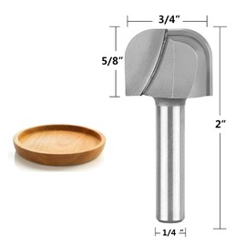 SpeTool 1/4" Shank Bowl & Tray Router Bit 3/4 Cutting Diameter Double Flute Woodworking Milling Cutter Tool