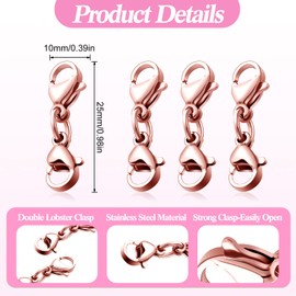 MTLEE Double Lobster Clasp Extender Double Claw Connector Bracelet Extension Clasp Small Bracelet Necklace Shortener for DIY Jewelry Making(0.98 Inch,Rose Gold)