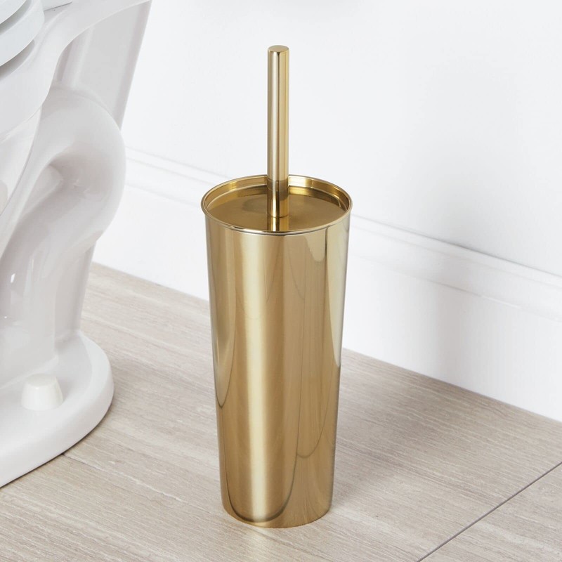 mDesign Metal Steel/Plastic Toilet Bowl Brush/Holder and Round 1.3 Gallon/5L