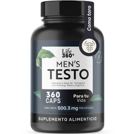 LIFE 360 Mens Testo  360 Cpsulas  Maca Negra, Maca Roja y Maca Amarilla, L-Arginina, Zinc, Vitamina D, Magnesio, Ginseng y Guarana  Suplemento...     