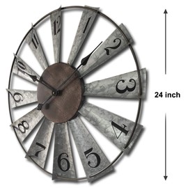 Mrocioa 24inch Windmill Distressed Metal Wall Clocks Rustic Large Decorative Clock Oversized Farmhouse Decor,Non Ticking,Battery Operated