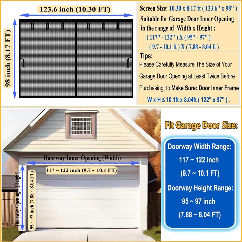 Premium Garage Door Screen for 1 Car Garage 10x8ft, Durable