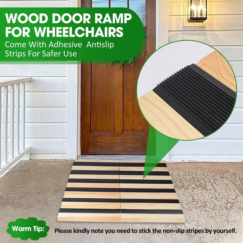 Wooden Threshold Ramp for Home Steps, 4" Rise Door Ramp