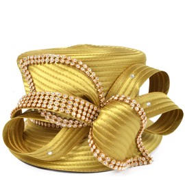 VECRY Women's Dressy Church Baptism Wedding Derby Hat(Rhinestone-Gold)