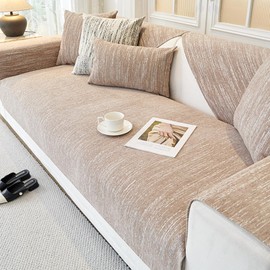 Ksriylm Chenille Anti-Scratch Couch Cover, Waterproof Vertical Striped Couch Slipcover, Sofa Cover for Pets, Cover for 3 Cushion Couch, Love Seat, Non Slip,Breathable,1 Pc 36''x70'' Size, Brown