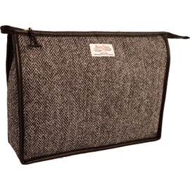 Vagabond Harris Tweed Herringbone Bags, Black & White Herringbone Tweed, Toiletry bag