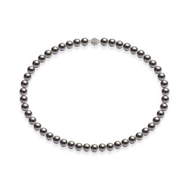 Schmuckwilly mk0015z Women's Shell Pearl Necklace with Magnetic Clasp, Real Shell, Grey, Silver Plated