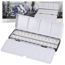 MYARTOOL Empty Watercolor Palette, Metal Empty Watercolor Tin Palette Paint Case with 24 PCS Empty Half Pans for DIY Travel Watercolor Palette, Acrylic and Oil Painting