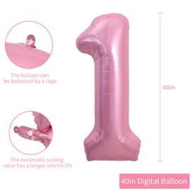 TONIFUL 40 Inch Light Pink Large Macaron Numbers Balloons 0-9, Number 1 Digit 1 Helium Balloons, Foil Mylar Big Number Pastel Balloons for Birthday Party Anniversary Supplies Decorations