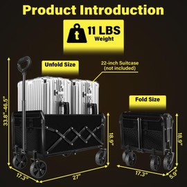 Wagons Cart Foldable, 360LBS Collapsible Wagon Cart with Wheels, Portable All Terrain Folding Utility Grocery Wagon for Shopping Camping Groceries Outdoor Sports, Heavy Duty, Rolling