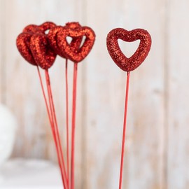 Pack of 35 Red Glittered Valentine Heart Stems by Factory Direct Craft - Glitter Heart Picks for Valentine's Day and Sweetest Day Decorations