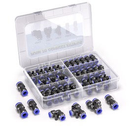 Bwintech 46 Pcs 10 mm Pneumatic Quick Pressure in Connect Air Tube Fitting Kit, (10 mm Straight/Elbow/Tee/Splitter Plug and 6-10.8-10.10-12 mm Reduction Plug)