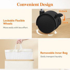 Lifewit 80L Laundry Basket with Lid, Clothes Hampers for Laundry with Bamboo Handles and A Removable Bag, Large Foldable Laundry Hamper for Bedroom, Bathroom, Dorm, Laundry Room, White with Wheels