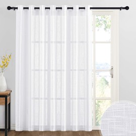 RYB HOME Sheer Curtains White - 100 inches Extra Wide Linen Semi Sheer White Backdrop Large Window Curtains for Bedroom Dining Living Room Sliding Glass Door, 100 x 84 inches Long, 1 Panel