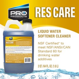 Pro Products Res Care Liquid Water Softener Cleaner, Universal Cleanser for Hardwater Systems, Unscented, 64 oz