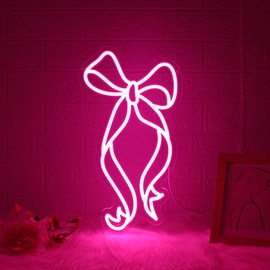 Bow Neon Sign, JGHTURIE Pink Neon Signs for Wall Decor USB Powered Ribbon Light Up Sign Preppy Girls Kids Room Bar Led Signs Party Gift Decoration