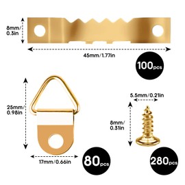 180 PCS picture hangers Photo Frame Hanging Hooks Kit 2 styles picture frame hooks with 280 Screws for Office Family Fixing Photo Frames Clocks Painting Crafts (Gold)