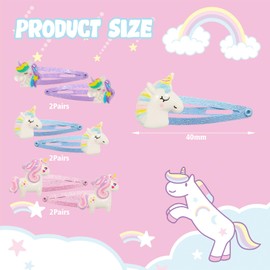 Girls' Unicorn Hair Clips, Pack of 12, Unicorn Hair Clips, Multicoloured Hair Clips, Unicorn, Suitable Gift for Girls, Children, Babies (Pink, Blue, Purple)