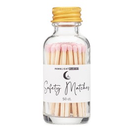 Fancy Matches in Glass Bottle - 50 Matchsticks in Glass Jar with Striker - Home Decor Accessories, Colorful Safety Matches in Cute Match Holder, Decorative Matches, Pink Tipped Matches