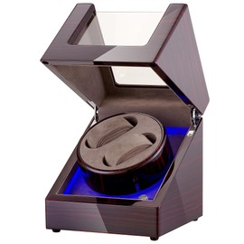 Lenway Double Watch Winder Super Quiet，Watch Rotator,Automatic Watch Winder Four Rotation Modes，Battery Operated or Ac，With Led Light，Watch Winder For Men And Woman，High-End Piano Paint Baking