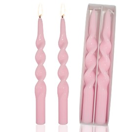 10 Inch Handmade Spiral Candles-Set of 2 Twisted Taper Candle for Holiday Wedding Party Home Dinner Decoration Party(Pink)