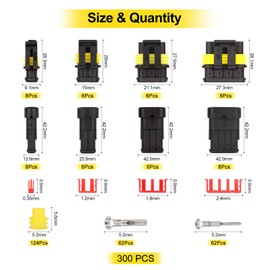 Pack of 300 Cable Connectors 1 2 3 4 Pin Connector Waterproof Plug Electrical Plug Car Plug Waterproof Spark Plug Plug for Car Truck Boat Car Motorcycle