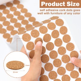 1000 Pcs 1 Inch Wood Self Adhesive Cork Pads Cabinet Door Bumper Protector Coaster Feet Round Sticker Dots Bulk 0.02" Thick for Kitchen Coaster Plants Drawer Cupboard Craft
