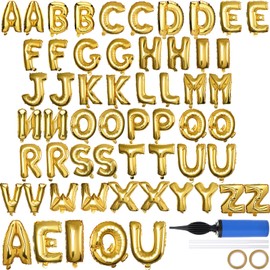 57 Pcs Letter Balloons, 18" Gold Aluminum Foil Alphabet Custom Balloons Banner for Birthday, Baby Shower, Wedding, Graduation, Happy New Year Party Decorations Supplies