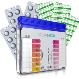 AQUANEXO Pool Tester pH and Chlorine Including 60 Pool Test Tablets, Pool Tester, Pool Water Tester, Shake Tester, Pool pH Tester, Pool Tester Chlorine and pH for Swimming Pool, Paddling Pool