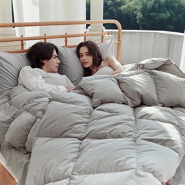 Airluck Feather Down Comforter King Size, All Season Duvet Insert,Luxurious Hotel Bedding Comforters with 100% Skin-Friendly Cotton Cover,Fluffy Medium Warmth with Corner Tabs(106x90 Inch)