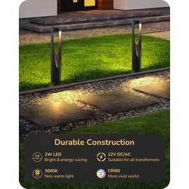 EDISHINE Low Voltage Landscape Lighting, 12-24V 2W 150LM 3000K Outdoor Landscape Light with Connectors, Waterproof Electric LED Pathway Walkway Driveway Lights Wired for Yard Garden, CRI80 8 Pack