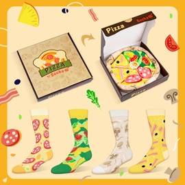 AGRIMONY Funny Pizza Socks Box for Men Dad Women Teen Boys- Funny Gifts Fun Novelty Cute Crazy Funky Food Cool Socks-Fathers Day Birthday Christmas Dad Husband Mom Gifts Stocking Stuffers-4 Pairs