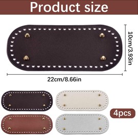 Itian Pack of 4 Bag Base, PU Leather Bag Base, Bag Floor Shaper Faux Leather, Floor Bag Crochet with Holes for Handbag, Knitted Bag, Shoulder Bag, DIY Bag, 22 x 10 cm