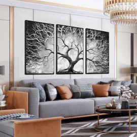 CGXART Large Framed Wall Art Bedroom - Tree Pictures Wall Decor - 3 Piece Abstract Wall Art with Black Frame Ready to Hang Size 24" x 36" x 3 Panels