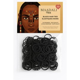 300 Black Hair Ties - Small Strong Rubber Bands for Thick, Curly & Afro Hair, Braids, Ponytails & Protective Styles - No Breakage Hair Elastics bands 