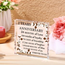Yalikop 2 Years Anniversary Acrylic Gift for Him or Her Cotton Flower Drawing Print Acrylic Decor 2nd Anniversary Wedding Paperweight Second Year Marriage for Wife Husband Lover(Flower Style)