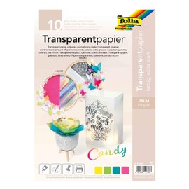folia 87429 - Transparentpapier Candy, farbig, extra stark 115g/m², DIN A4 Format, 10 Blatt sortiert in 5 Farben, zum Kleben, Bemalen, Bestempeln und Bedrucken