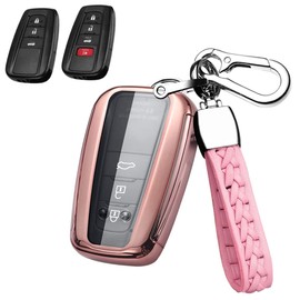 SANRILY Plating TPU 2/3/4 Button Key Fob Cover for Toyota Camry 2018-2022 RAV4 Highlander Corolla Avalon C-HR Prius GT86 Accessories Keyless Smart Key Case with Keychain Pink
