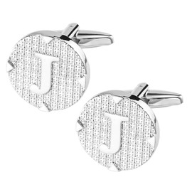 Dannyshi Cufflinks for Men Stainless Steel Cufflinks Classic Initial Cufflink Engraved Silver Cuff Links Alphabet Letter A-Z with Gift Box (J)