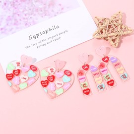 Mother's Day Gifts for Her Heart Earrigns Love Heart Message Printed Lucite Arch Dangle Earrings Mother's Day Baby Shower Jewelry (MOM)