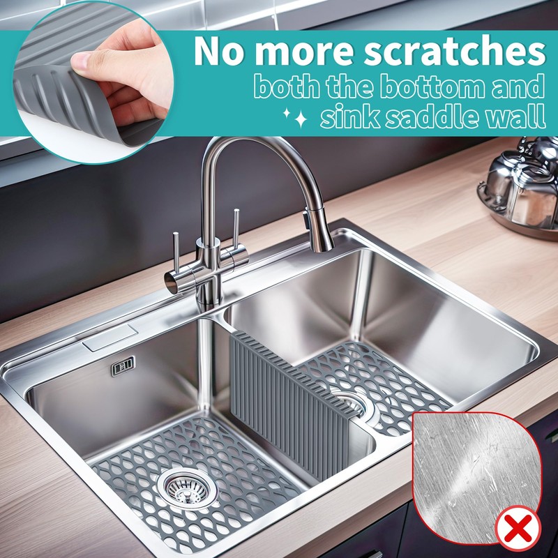 Dunkive 3 Pack Sink Mat and Sink Saddle Set, Sink